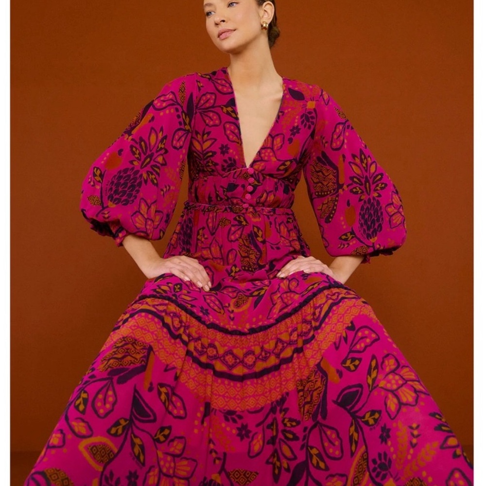 Farm Rio- Pink Macaw Forest Maxi Dress